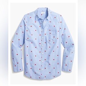 J. Crew Light Blue Shirt with Red Heart Design